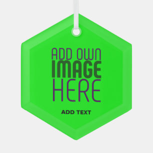  MODERN EDITABLE NEON GREEN IMAGE TEXT TEMPLATE GLASS ORNAMENT
