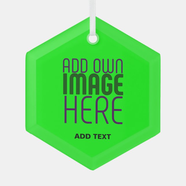  MODERN EDITABLE NEON GREEN IMAGE TEXT TEMPLATE GLASS ORNAMENT (Front)