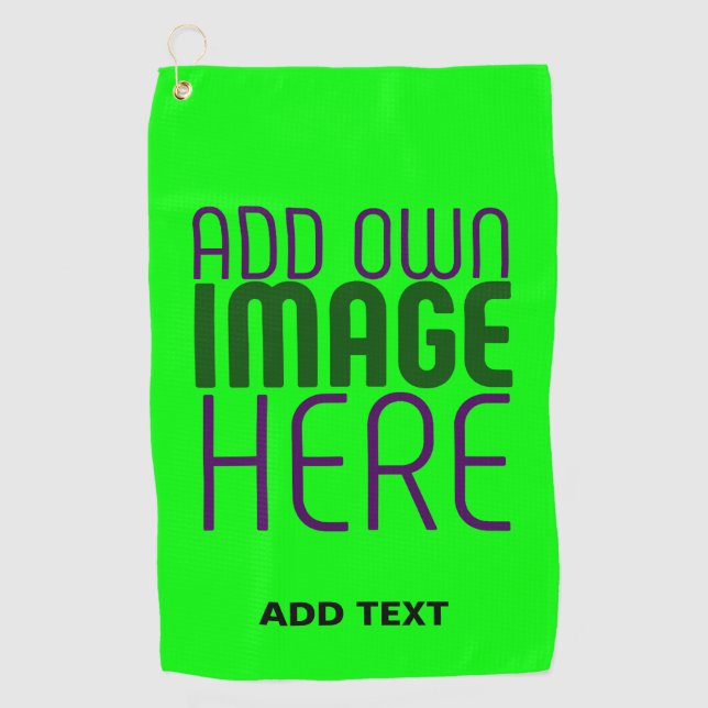 MODERN EDITABLE NEON GREEN IMAGE TEXT TEMPLATE GOLF TOWEL (Front)