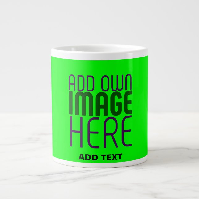MODERN EDITABLE NEON GREEN IMAGE TEXT TEMPLATE LARGE COFFEE MUG (Front)