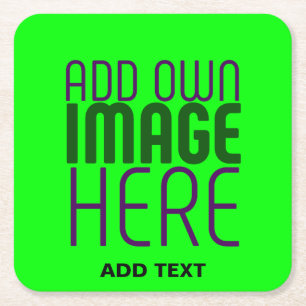 MODERN EDITABLE NEON GREEN IMAGE TEXT TEMPLATE SQUARE PAPER COASTER
