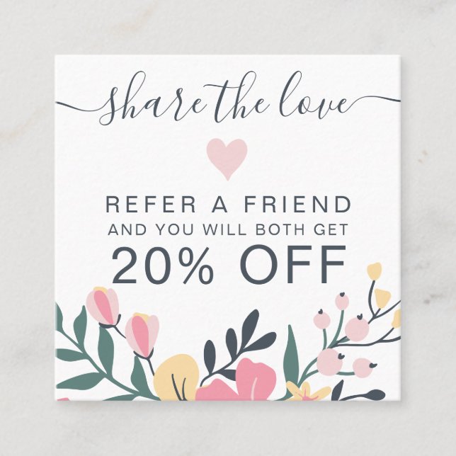 Modern editable pastel floral heart share the love referral card (Front)