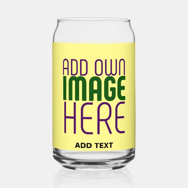 MODERN EDITABLE PASTEL YELLOW IMAGE TEXT TEMPLATE CAN GLASS (Front)