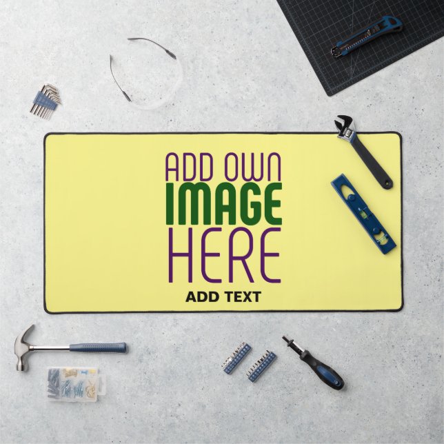 MODERN EDITABLE PASTEL YELLOW IMAGE TEXT TEMPLATE DESK MAT (Workstation)