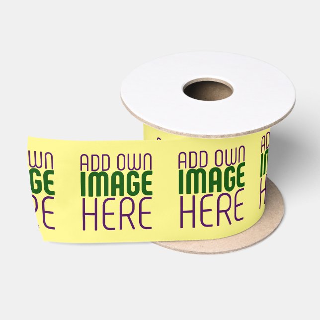 MODERN EDITABLE PASTEL YELLOW IMAGE TEXT TEMPLATE SATIN RIBBON (Spool)