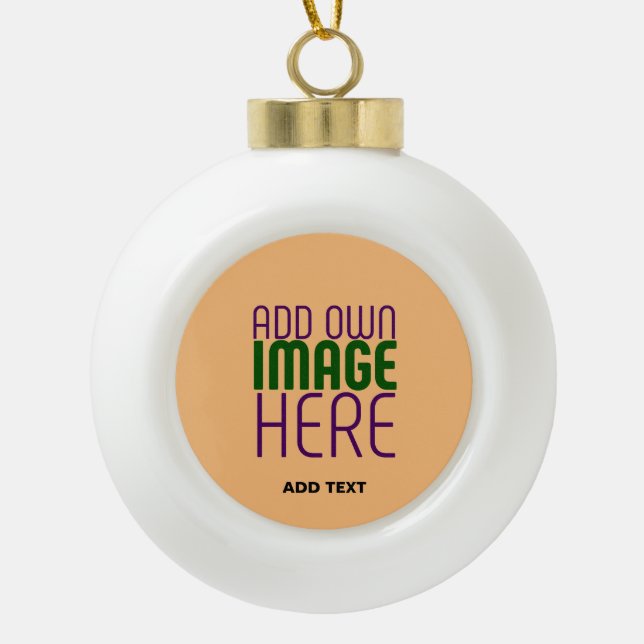  MODERN EDITABLE PEACH ORANGE IMAGE TEXT TEMPLATE CERAMIC BALL CHRISTMAS ORNAMENT (Front)