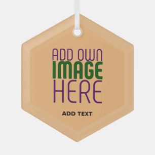  MODERN EDITABLE PEACH ORANGE IMAGE TEXT TEMPLATE GLASS ORNAMENT