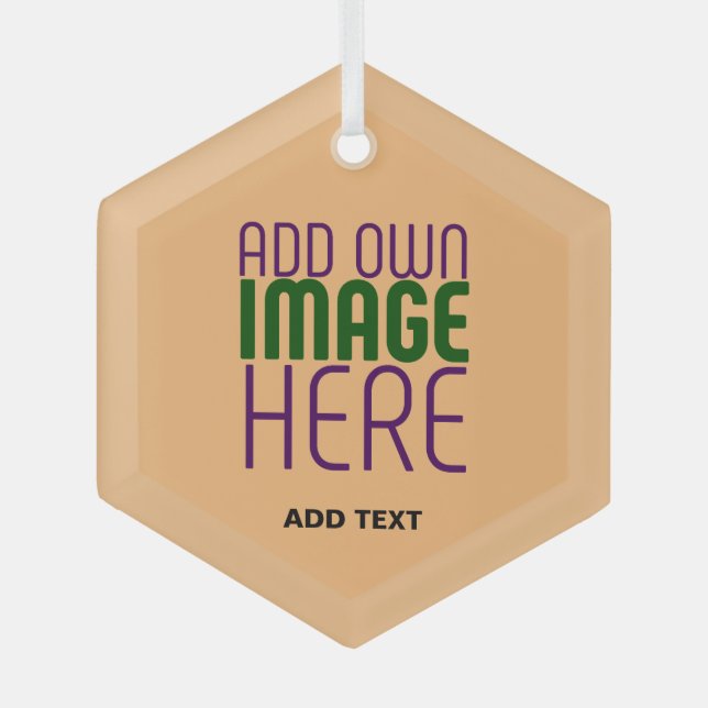  MODERN EDITABLE PEACH ORANGE IMAGE TEXT TEMPLATE GLASS ORNAMENT (Front)