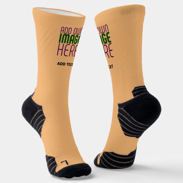 MODERN EDITABLE PEACH ORANGE IMAGE TEXT TEMPLATE SOCKS (Angled)