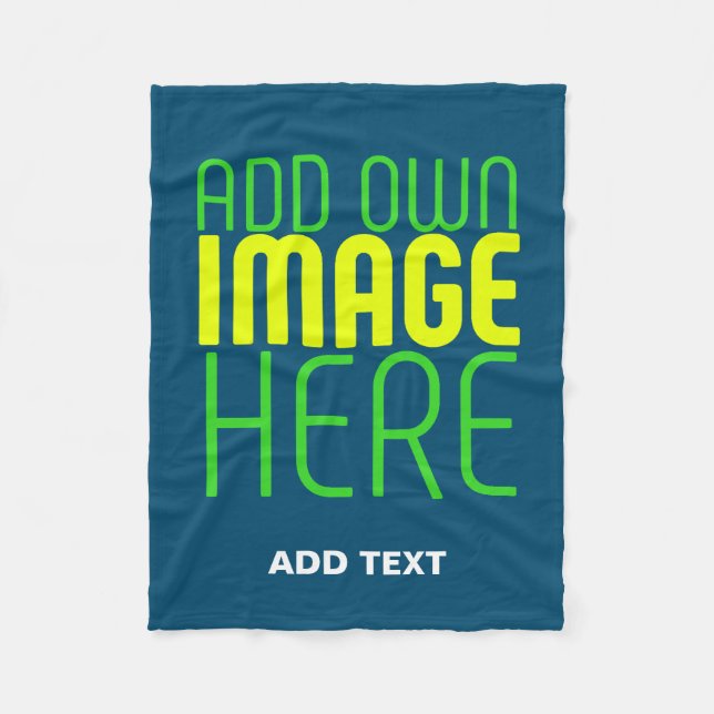 MODERN EDITABLE PRUSSIAN BLUE IMAGE TEXT TEMPLATE FLEECE BLANKET (Front)