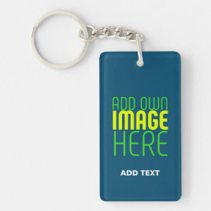 MODERN EDITABLE PRUSSIAN BLUE IMAGE TEXT TEMPLATE KEYCHAIN