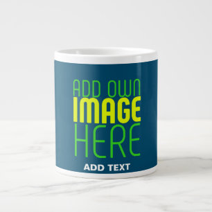 MODERN EDITABLE PRUSSIAN BLUE IMAGE TEXT TEMPLATE LARGE COFFEE MUG
