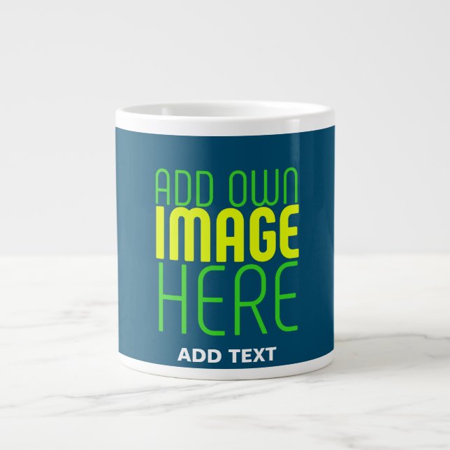 MODERN EDITABLE PRUSSIAN BLUE IMAGE TEXT TEMPLATE LARGE COFFEE MUG (Front)