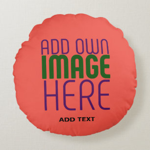 MODERN EDITABLE RED ORANGE IMAGE TEXT TEMPLATE ROUND PILLOW