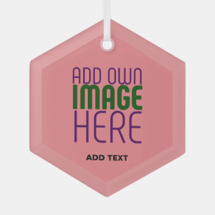 MODERN EDITABLE SALMON PINK IMAGE TEXT TEMPLATE GLASS ORNAMENT