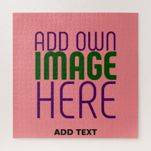 MODERN EDITABLE SALMON PINK IMAGE TEXT TEMPLATE JIGSAW PUZZLE