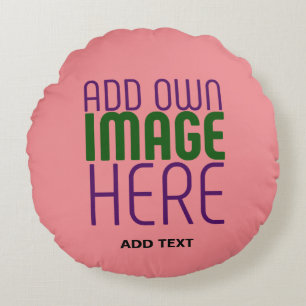 MODERN EDITABLE SALMON PINK IMAGE TEXT TEMPLATE ROUND PILLOW
