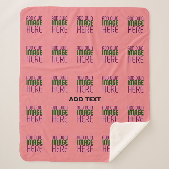 MODERN EDITABLE SALMON PINK IMAGE TEXT TEMPLATE SHERPA BLANKET (Front)