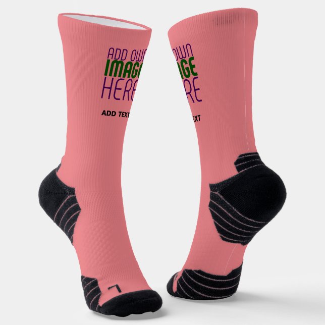 MODERN EDITABLE SALMON PINK IMAGE TEXT TEMPLATE SOCKS (Angled)