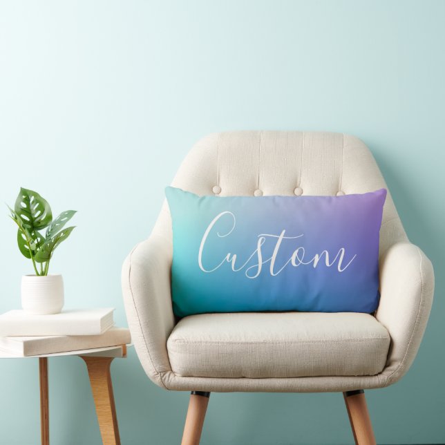 Modern Editable Script Writing | Colourful Ombre Lumbar Pillow (Chair)