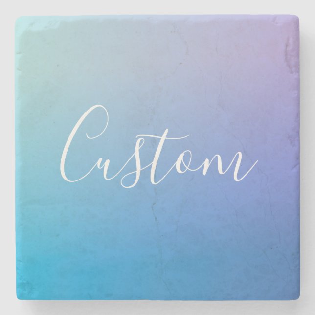 Modern Editable Script Writing | Colourful Ombre Stone Coaster (Front)