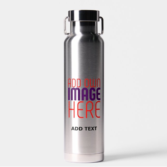 MODERN EDITABLE SIMPLE ASH STEEL IMAGE TEMPLATE WATER BOTTLE (Front)