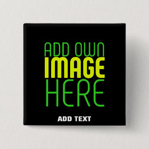 MODERN EDITABLE SIMPLE BLACK IMAGE TEXT TEMPLATE 2 INCH SQUARE BUTTON
