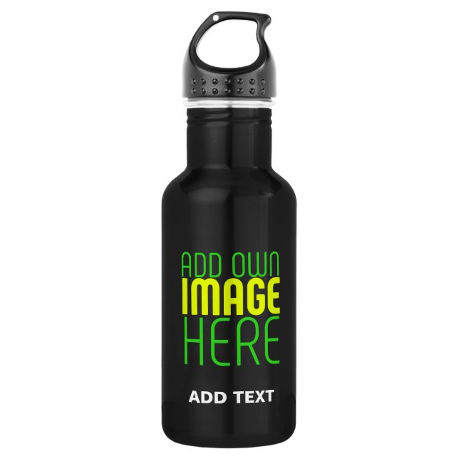 MODERN EDITABLE SIMPLE BLACK IMAGE TEXT TEMPLATE 532 ML WATER BOTTLE (Front)