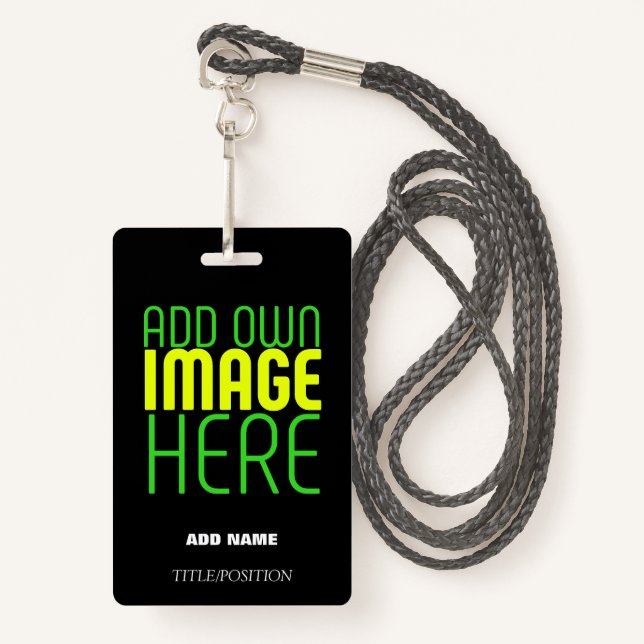 MODERN EDITABLE SIMPLE BLACK IMAGE TEXT TEMPLATE BADGE (Front with Lanyard)