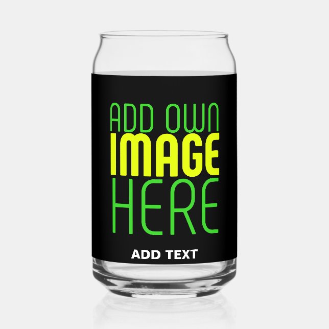 MODERN EDITABLE SIMPLE BLACK IMAGE TEXT TEMPLATE CAN GLASS (Front)