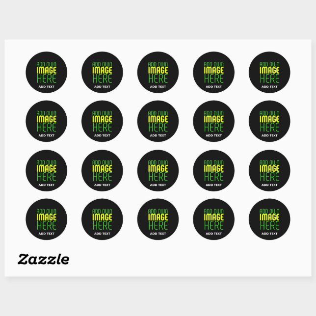 MODERN EDITABLE SIMPLE BLACK IMAGE TEXT TEMPLATE CLASSIC ROUND STICKER (Sheet)