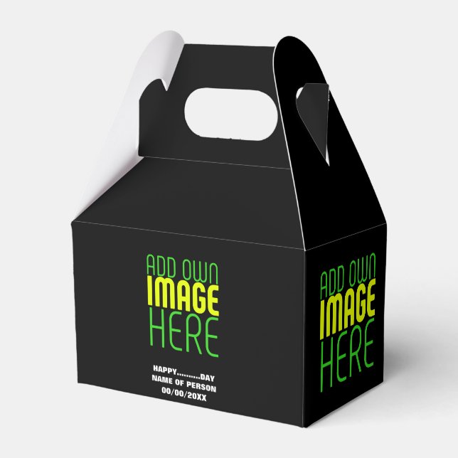 MODERN EDITABLE SIMPLE BLACK IMAGE TEXT TEMPLATE FAVOR BOX (Front Side)