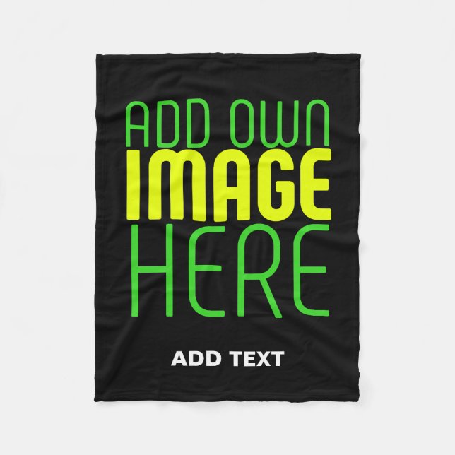 MODERN EDITABLE SIMPLE BLACK IMAGE TEXT TEMPLATE FLEECE BLANKET (Front)