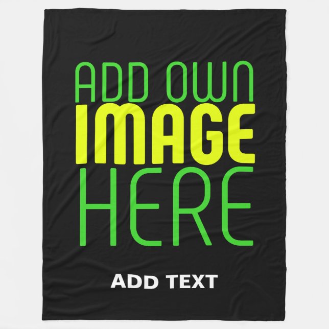 MODERN EDITABLE SIMPLE BLACK IMAGE TEXT TEMPLATE FLEECE BLANKET (Front)