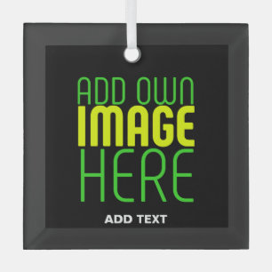 MODERN EDITABLE SIMPLE BLACK IMAGE TEXT TEMPLATE GLASS ORNAMENT