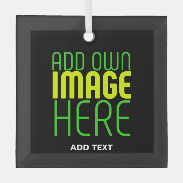 MODERN EDITABLE SIMPLE BLACK IMAGE TEXT TEMPLATE GLASS ORNAMENT (Front)