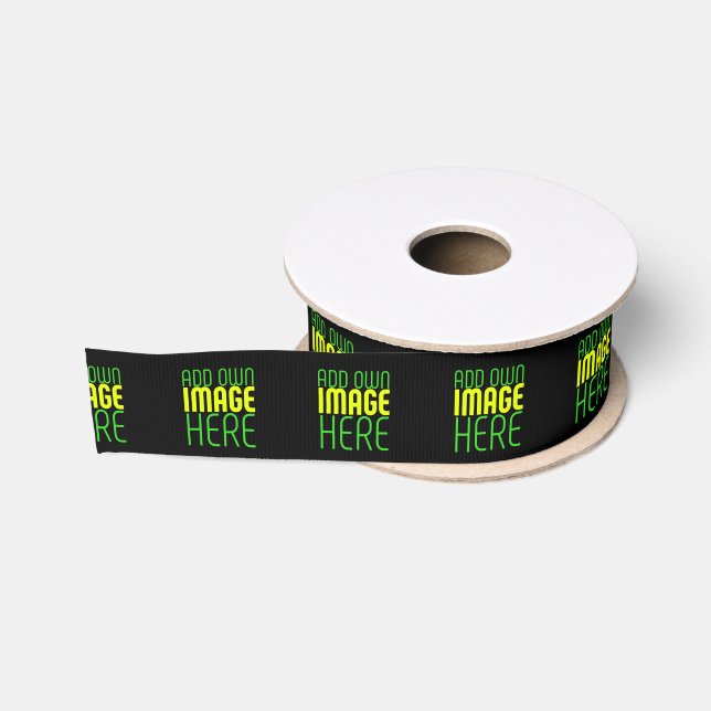 MODERN EDITABLE SIMPLE BLACK IMAGE TEXT TEMPLATE GROSGRAIN RIBBON (Spool)
