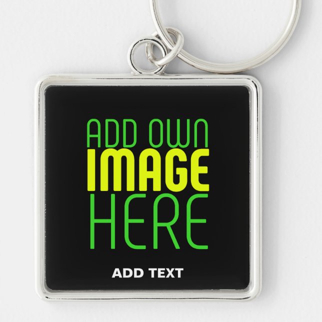 MODERN EDITABLE SIMPLE BLACK IMAGE TEXT TEMPLATE KEYCHAIN (Front)