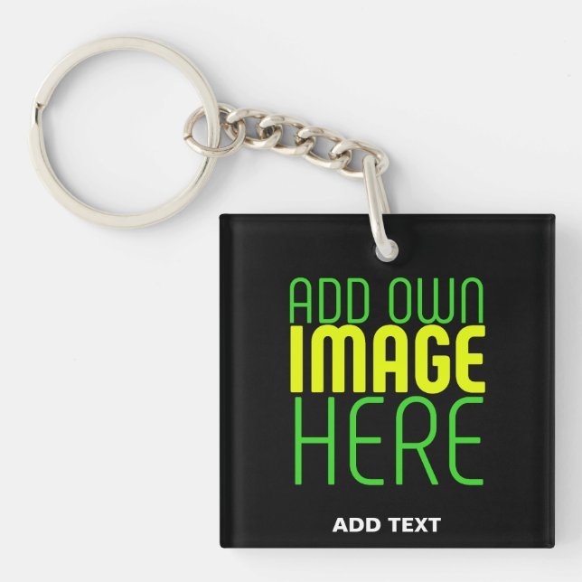 MODERN EDITABLE SIMPLE BLACK IMAGE TEXT TEMPLATE KEYCHAIN (Front)