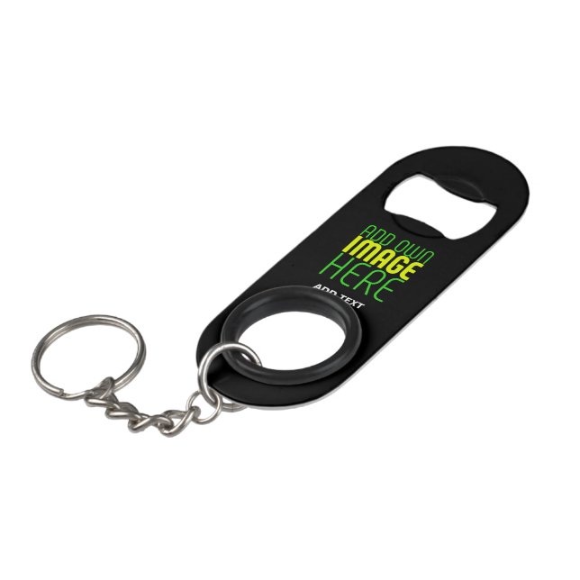 MODERN EDITABLE SIMPLE BLACK IMAGE TEXT TEMPLATE KEYCHAIN BOTTLE OPENER (Front Angled)