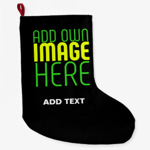 MODERN EDITABLE SIMPLE BLACK IMAGE TEXT TEMPLATE LARGE CHRISTMAS STOCKING
