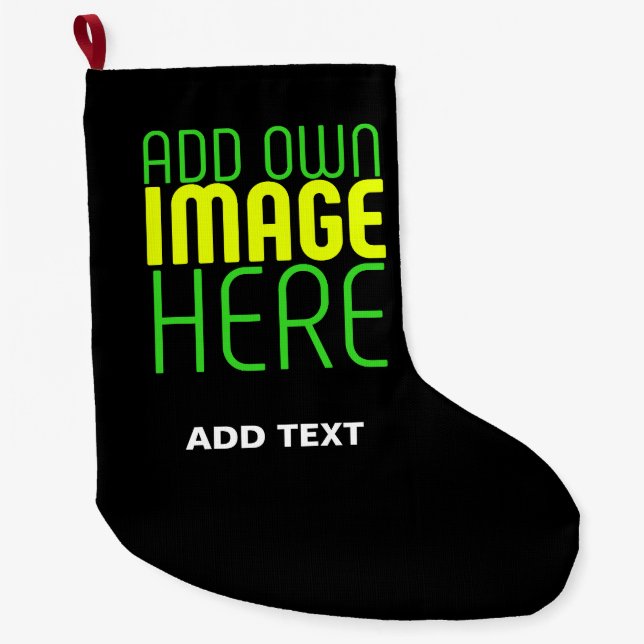 MODERN EDITABLE SIMPLE BLACK IMAGE TEXT TEMPLATE LARGE CHRISTMAS STOCKING (Front)