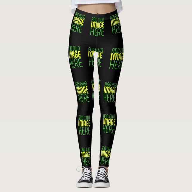 MODERN EDITABLE SIMPLE BLACK IMAGE TEXT TEMPLATE LEGGINGS (Front)