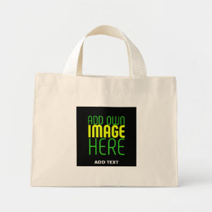 MODERN EDITABLE SIMPLE BLACK IMAGE TEXT TEMPLATE MINI TOTE BAG