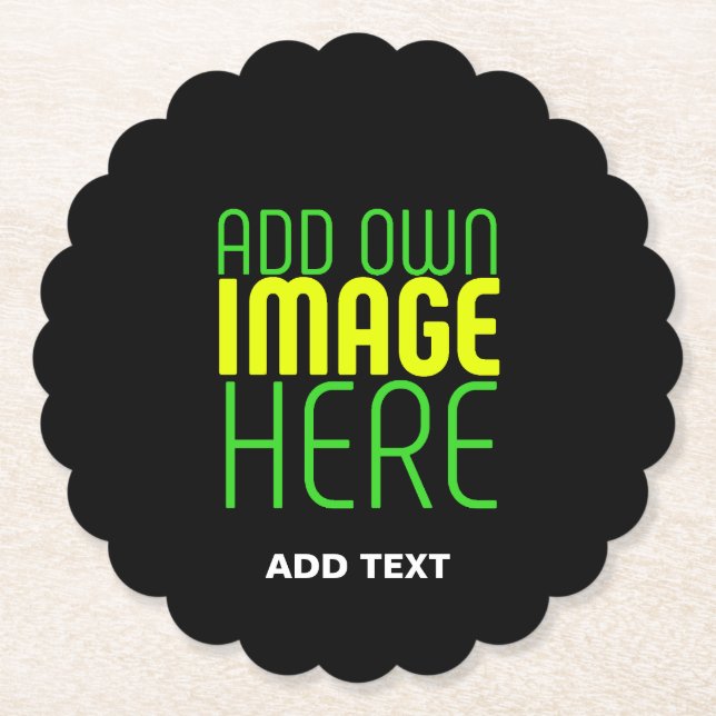 MODERN EDITABLE SIMPLE BLACK IMAGE TEXT TEMPLATE PAPER COASTER (Front)