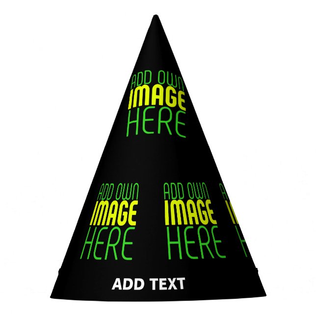 MODERN EDITABLE SIMPLE BLACK IMAGE TEXT TEMPLATE PARTY HAT (Front)