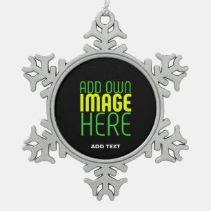 MODERN EDITABLE SIMPLE BLACK IMAGE TEXT TEMPLATE SNOWFLAKE PEWTER CHRISTMAS ORNAMENT