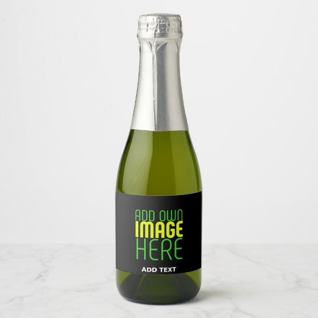 MODERN EDITABLE SIMPLE BLACK IMAGE TEXT TEMPLATE SPARKLING WINE LABEL (Front)
