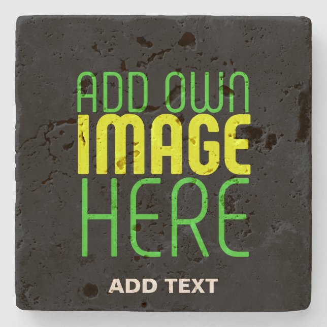 MODERN EDITABLE SIMPLE BLACK IMAGE TEXT TEMPLATE STONE COASTER (Front)