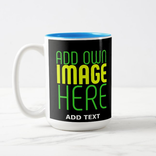 MODERN EDITABLE SIMPLE BLACK IMAGE TEXT TEMPLATE Two-Tone COFFEE MUG (Left)